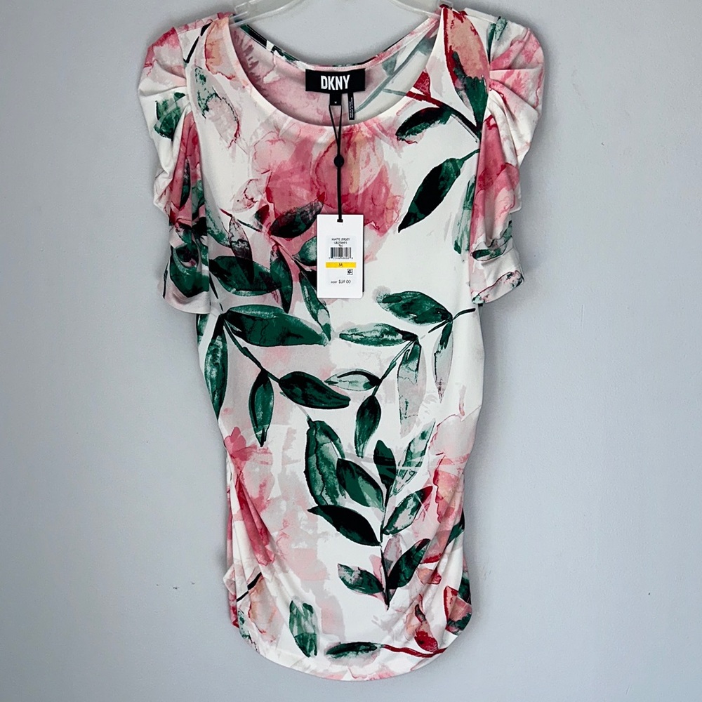 NWT DKNY Women's Floral Blouse - Pink/Green